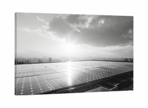 Photovoltaic cells on a sleek rooftop, generating solar power, top view, emphasizing renewable energy solutions, technology tone, Monochromatic Color Scheme
