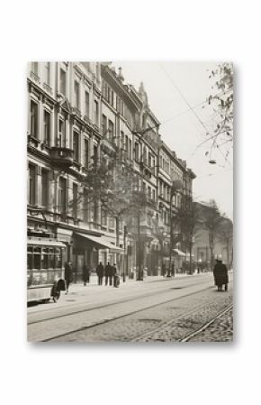Tram on a City Street in the Early 20th Century
