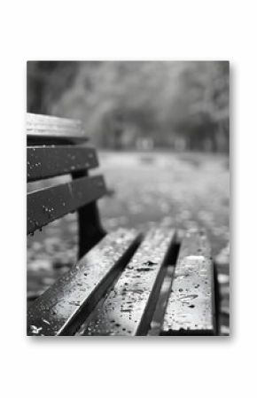 Black bench close up in the empty park black and white photo : Generative AI