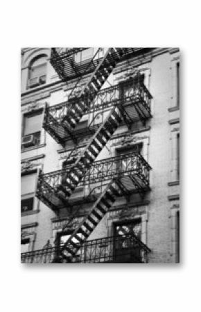 Façade avec escalier de secours noir et blanc - New-York