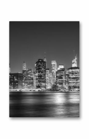 Black and white night view of Manhattan skyline