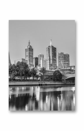 MELBOURNE - OCTOBER 2015: Black and white city skyline at night.