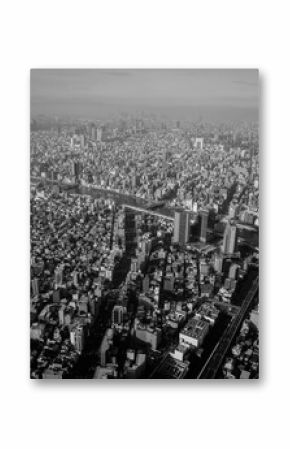 Top view of Tokyo city in the morning. Shoot in black and white shot.