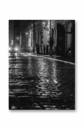 Prague, Czech Republic. Night streets. Black and white photo