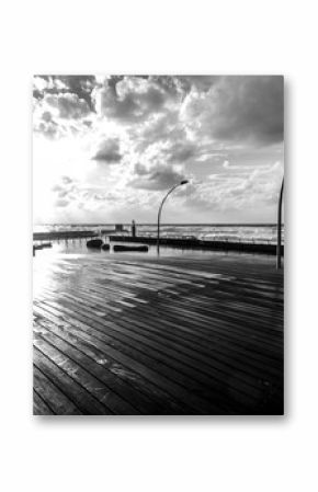 View of the Tel Aviv Promenade, Israel, black and white image