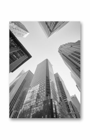 Black and white picture of Manhattan skyscrapers, New York City, USA.
