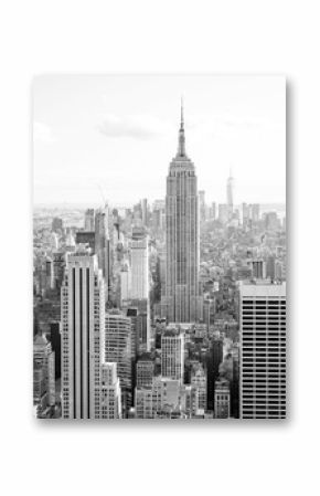 Midtown Manhattan, the Empire State Building and the Financial District as seen from Top of the Rock, black and white