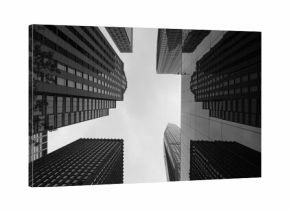 Black and White Photo of Modern Skyscrapers in Midtown Manhattan and the Sky in New York City