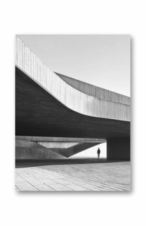 A versatile stock image showing monochrome majesty: the powerful simplicity of a brutalist building - a black and white exploration of modernist architecture's striking concrete details, highlighting.