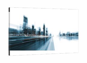 Abstract cityscape with motion blur, emphasizing speed and urban density