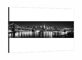 Black And White City. New York City Skyline at Night with Brooklyn Bridge in the Background