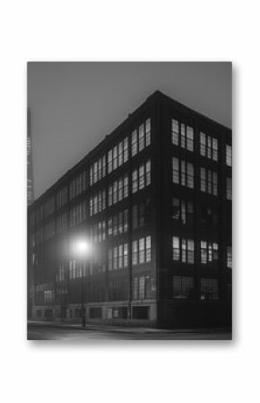 cinematic night time shot taken in the depths of Chicago , only one building is important and that's the Public safety headquarters