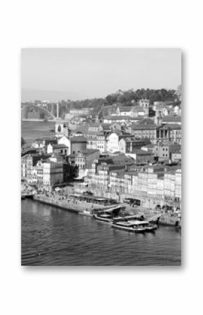 Buildings in downtown Porto in Portugal in black and white
