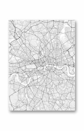 Map of London, England. Perfect for posters, printing, wallpaper, and home decor. Maps with monochrome and black and white styles, suitable for those who want to customize