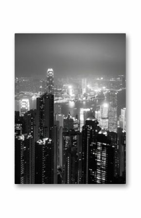 Cityscape Black And White. Hong Kong Night Cityscape in Stunning Monochrome