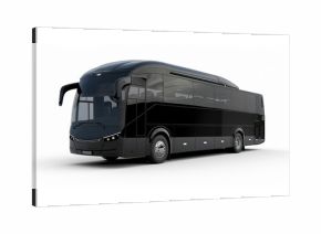 Modern black tour bus isolated on white background.