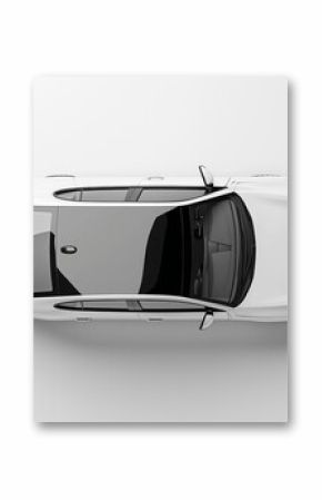 Car top view on the white background surface with copy space Driving training concept White car model top view : Generative AI