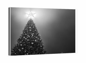Foggy night, Christmas tree, star, city