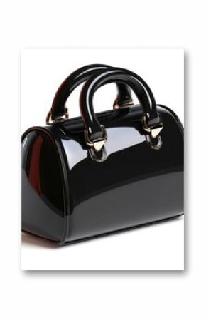 Classic Black Vinyl Handbag with Elegant Shape and Shiny Finish Isolated on White. Generative AI