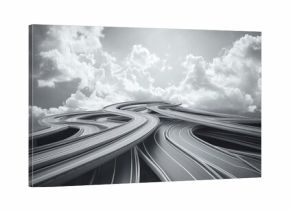 Winding highway, cloudy sky, aerial view, infrastructure, transport