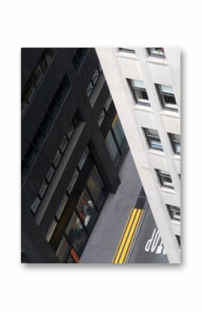 Street, black and white building facade from above at Manhattan