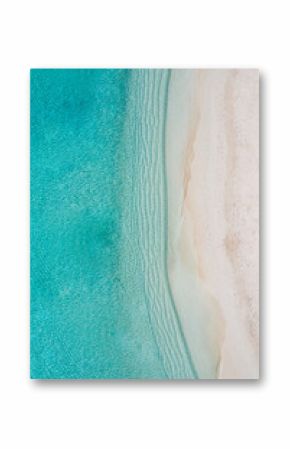 Relaxing aerial beach scene, summer vacation holiday template banner. Waves surf with amazing blue ocean lagoon, sea shore, coastline. Relaxing aerial drone top view. Peaceful bright beach, seaside