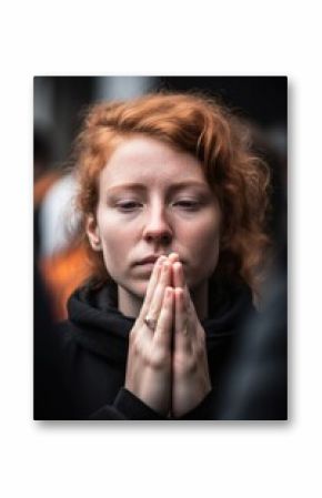 shot of a young woman with her hands over her mouth during a protest outside