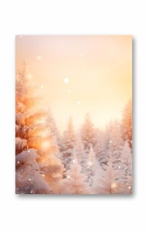 Winter abstract minimal vertical background with fir trees covered with snow and copy space.