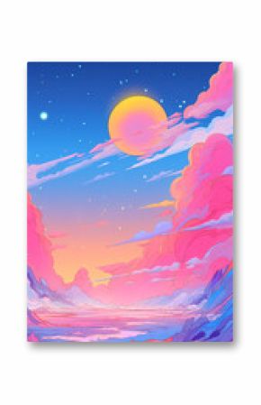 Hand drawn anime beautiful fantasy landscape illustration background 