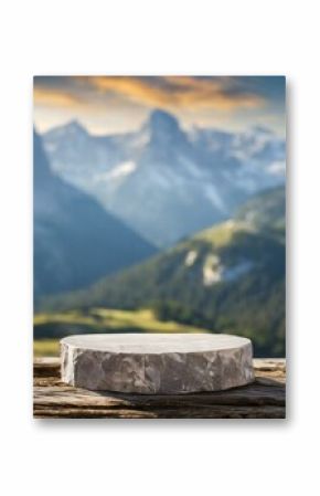 Mountain display with empty stone podium
