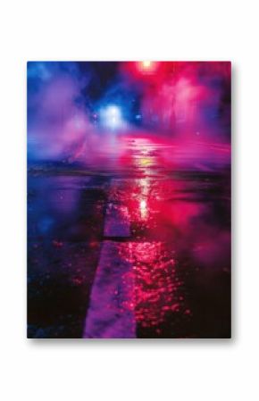 A rainy night scene with colorful police lights, perfect for crime or mystery themes