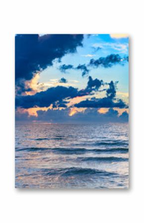 Sunset on sea background. Nature wallpaper with summer sea. Water sea texture. Calm sunrise on tropical sea. Idyllic ocean, peaceful heaven.