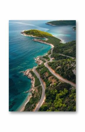 Aerial view of serpentine road along Mediterranean coastline