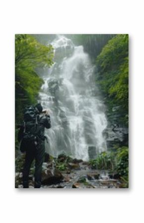 Man Standing in Front of Waterfall