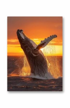 Whale Jumping Out of Water at Sunset