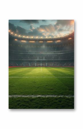 Sunny skies adorn the outside of a football stadium, signaling a perfect day for sports enthusiasts to gather and cheer. AI generative weather.