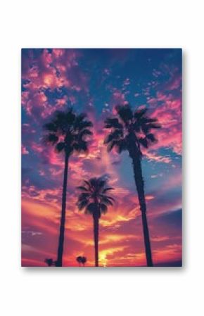 Palm Trees Silhouetted Against Colorful Sky
