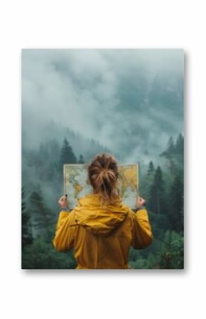 Woman in Yellow Raincoat Holding Map
