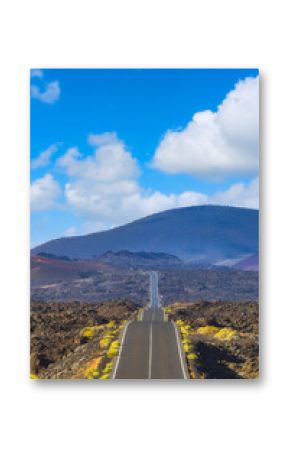 Vertical view of the road leading to Timanfaya Park. Lanzarote Island. Spain. Canary Islands.