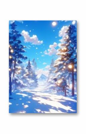 Enchanting Anime-Style Winter Wonderland: Dreamy Lakeside Scene with Mesmerizing Cloud Reflections. Ideal for Holiday Promotions, Travel Destinations, and Inspiring 4K Wallpapers. Perfect for Creative