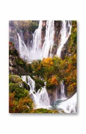 Scenic Autumn Waterfall in Serene Forest Setting