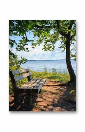 Peaceful Lakeside Bench in Lush Forest Offering Tranquil Retreat and Nature