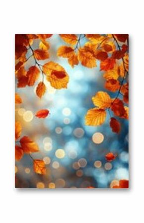 Golden autumn trees and falling maple leaves on a blurred background