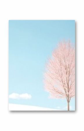 Pink Tree on Snow Covered Hill under Blue Sky