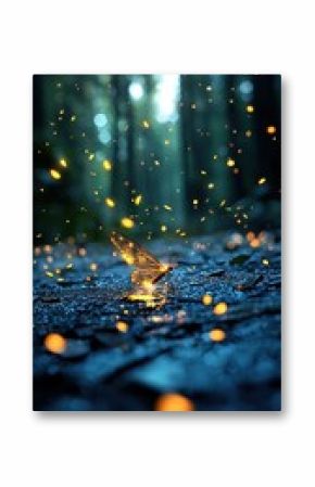 Glowing Butterfly in a Dark Forest at Night