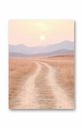 Solitary Trail Through Dry Field at Sunset
