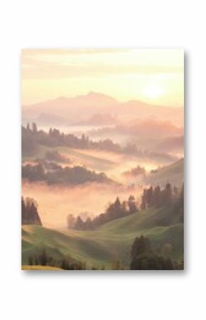 Sunrise Over Rolling Hills and Misty Valley