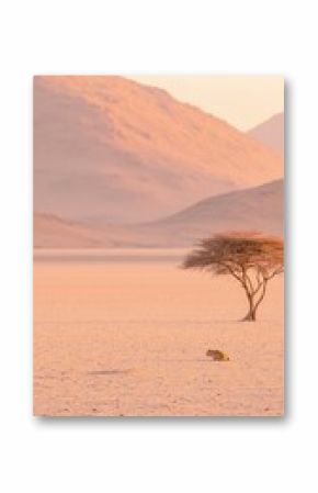 Tranquil Desert Landscape at Sunrise with Single Tree