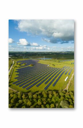 Photovoltaic Solar Panels on Sunny Day in Portugal. Aerial View
