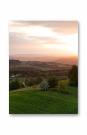 Sunrise over rural landscape in Poland